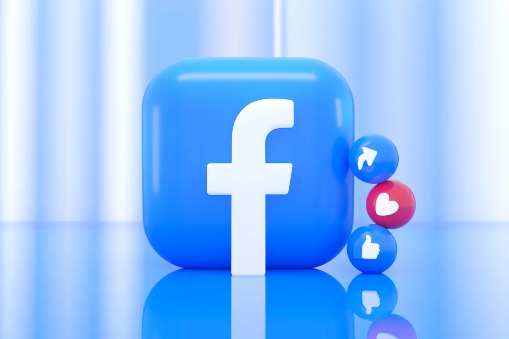 Abstract Facebook logo representing a successful social media campaign. The logo is comprised of the iconic white letter "f" on a blue background with a gradient effect. The logo is surrounded by a circle of small white dots, representing the engagement and reach of the campaign.