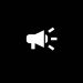 White minimalist megaphone icon with three sound lines, centered on a solid black background.