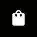 White minimalist shopping bag icon centered on a solid black background.